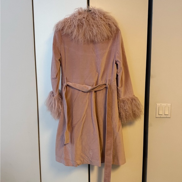 Charlotte Simone Blush Pink Fur Trim Trench Coat - Picture 2 of 4